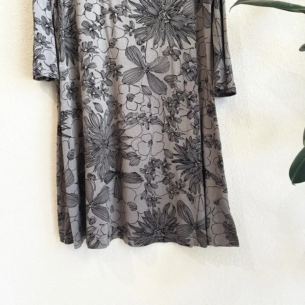 Bryn Walker Jersey Knit Tunic Dress Large Floral Stretch Lagenlook Casual Artsy - Picture 3 of 8